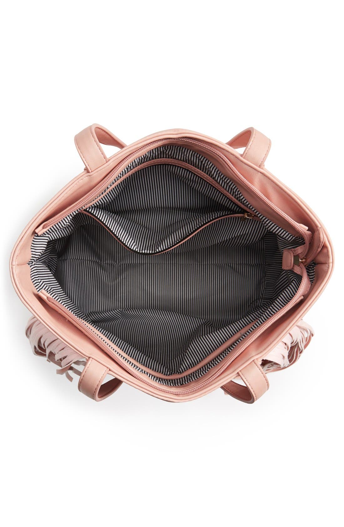 Fringe Faux Leather Tote, Alternate, color, PINK