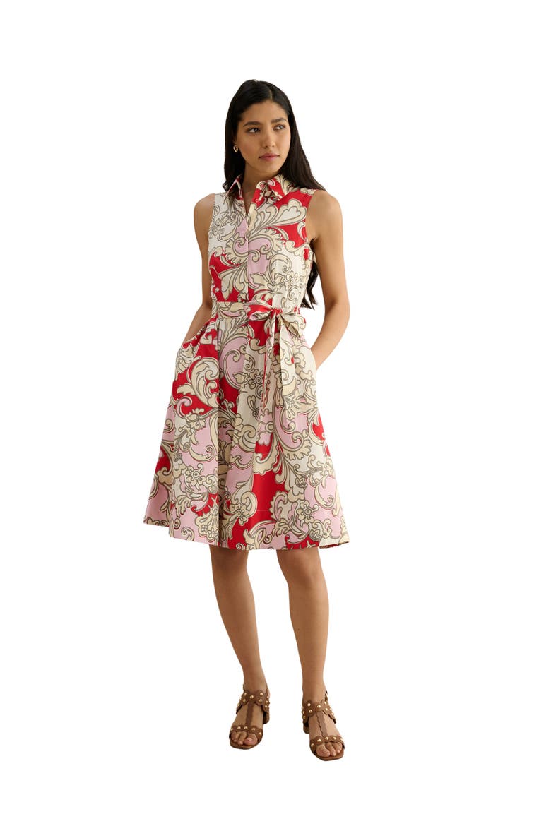 Beki Printed Collar Shirt Dress, Main, color, Redmulti
