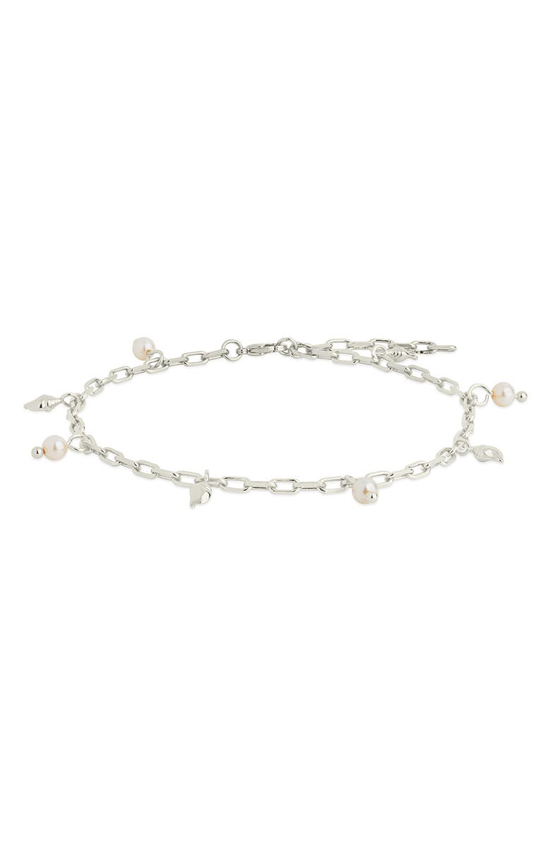 Sterling Forever Beverly Freshwater Pearl Charm Anklet, Alternate, color, 