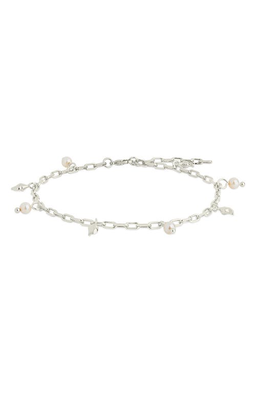 Sterling Forever Beverly Freshwater Pearl Charm Anklet In Silver