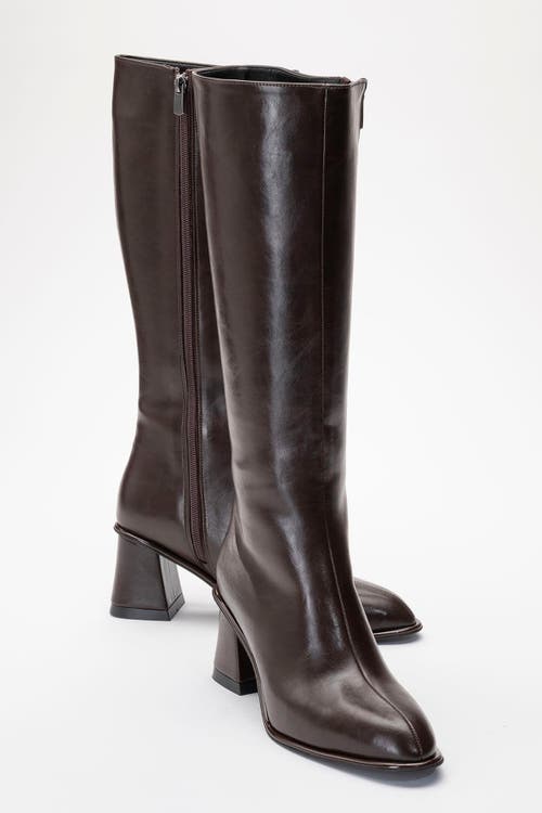 Prologue Shoes Paradis Block Heel Knee High Boot In Brown
