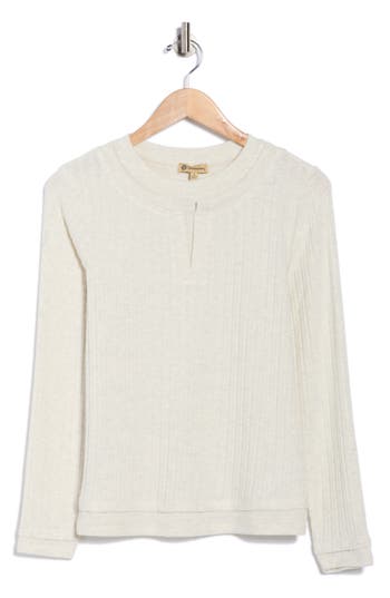 Democracy Long Sleeve Twofer Rib Knit Top In White