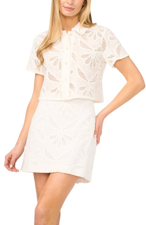 Liz Broderie Anglaise Cotton Button-Up Top