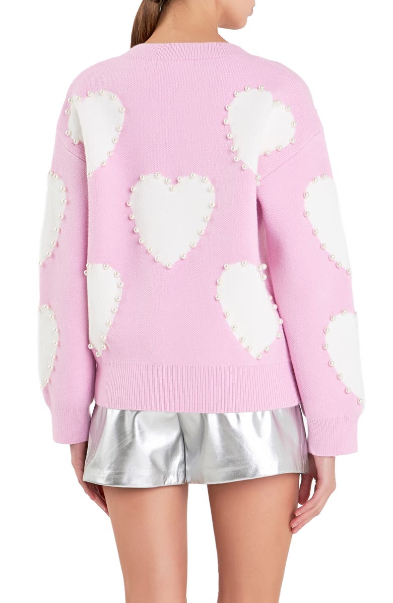 English Factory Heart Imitation Pearl Sweater, Alternate, color, Cream Multi