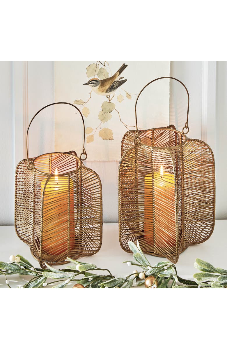 tag Wells Antique Brass Candle Holders for Indoor Outdoor Use, Alternate, color, Gold