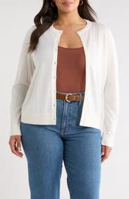 Caslon® Merino Wool Blend Crewneck Cardigan