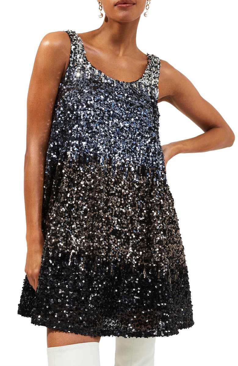 French Connection Estari Sequin Ombré Sleeveless Swing Dress, Alternate, color, 