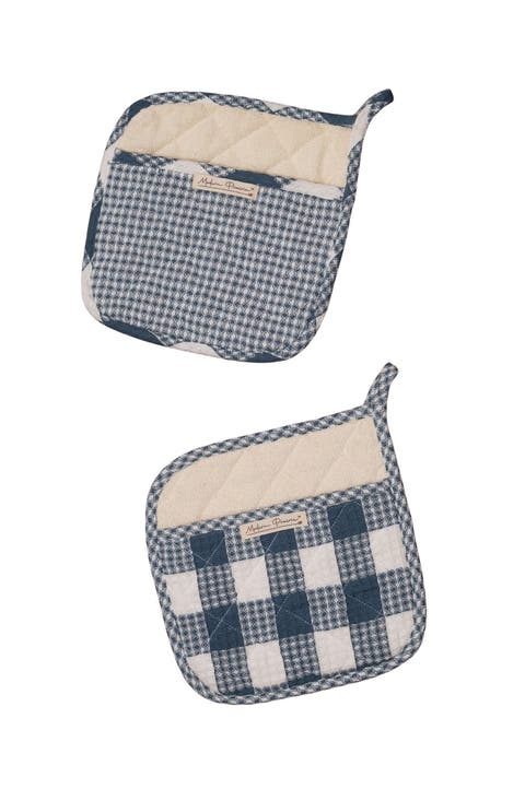 Prairie Essentials Pocket Potholders in Navy Plaid, Set of 2
