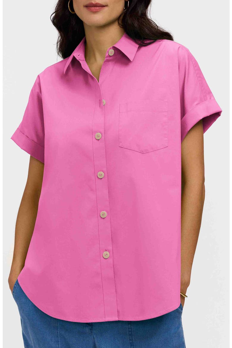 Abigail Short Sleeve Button-Up Shirt, Main, color, GUAVA PINK