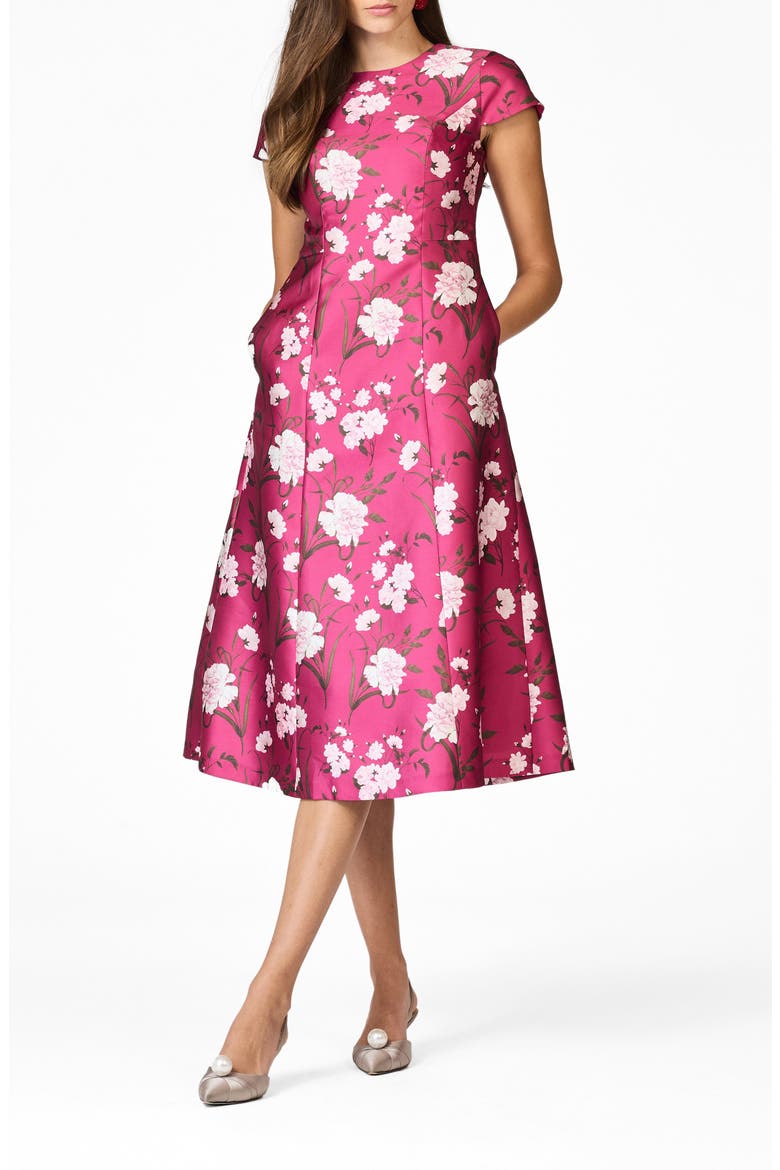 Jackie Floral Cocktail Midi Dress, Main, color, RHODOLITE ENGLISH ROSE