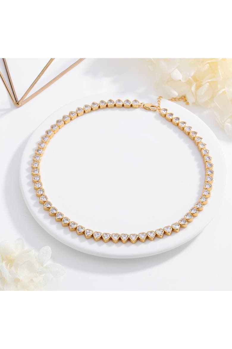Heart Shaped Zirconia Tennis Choker Necklace, Alternate, color, Gold