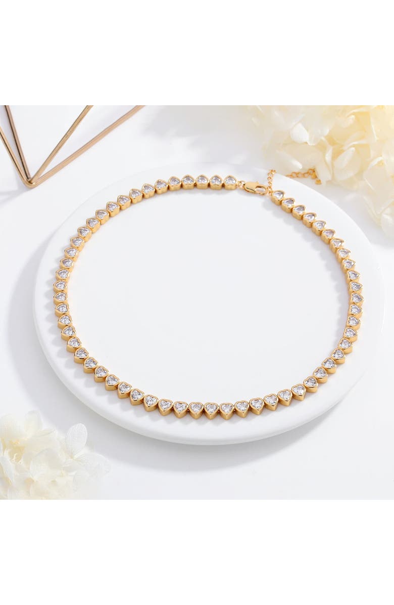 Classicharms Heart Shaped Zirconia Tennis Choker Necklace, Alternate, color, Gold