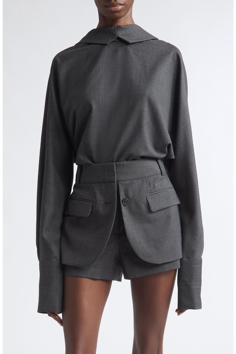 Wool Blend Tie Back Top, Main, color, DARK CHARCOAL