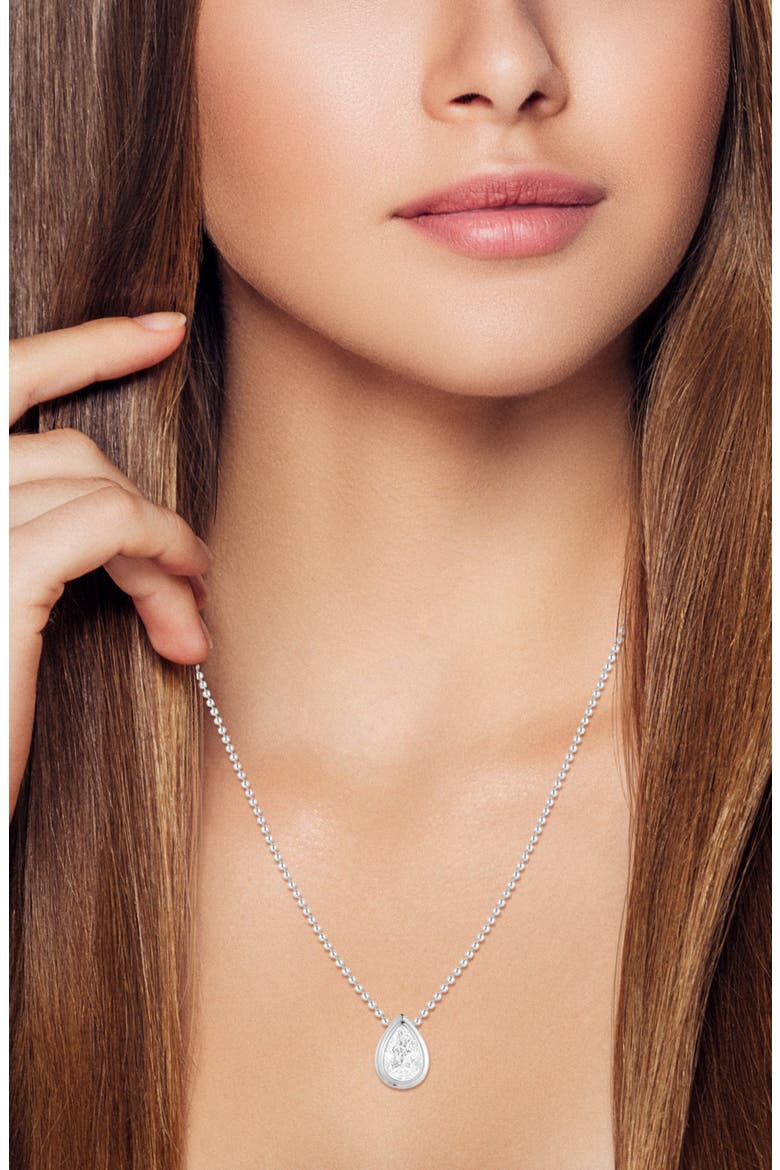 Pear Cut Moissanite Pendant Necklace, Alternate, color, SILVER