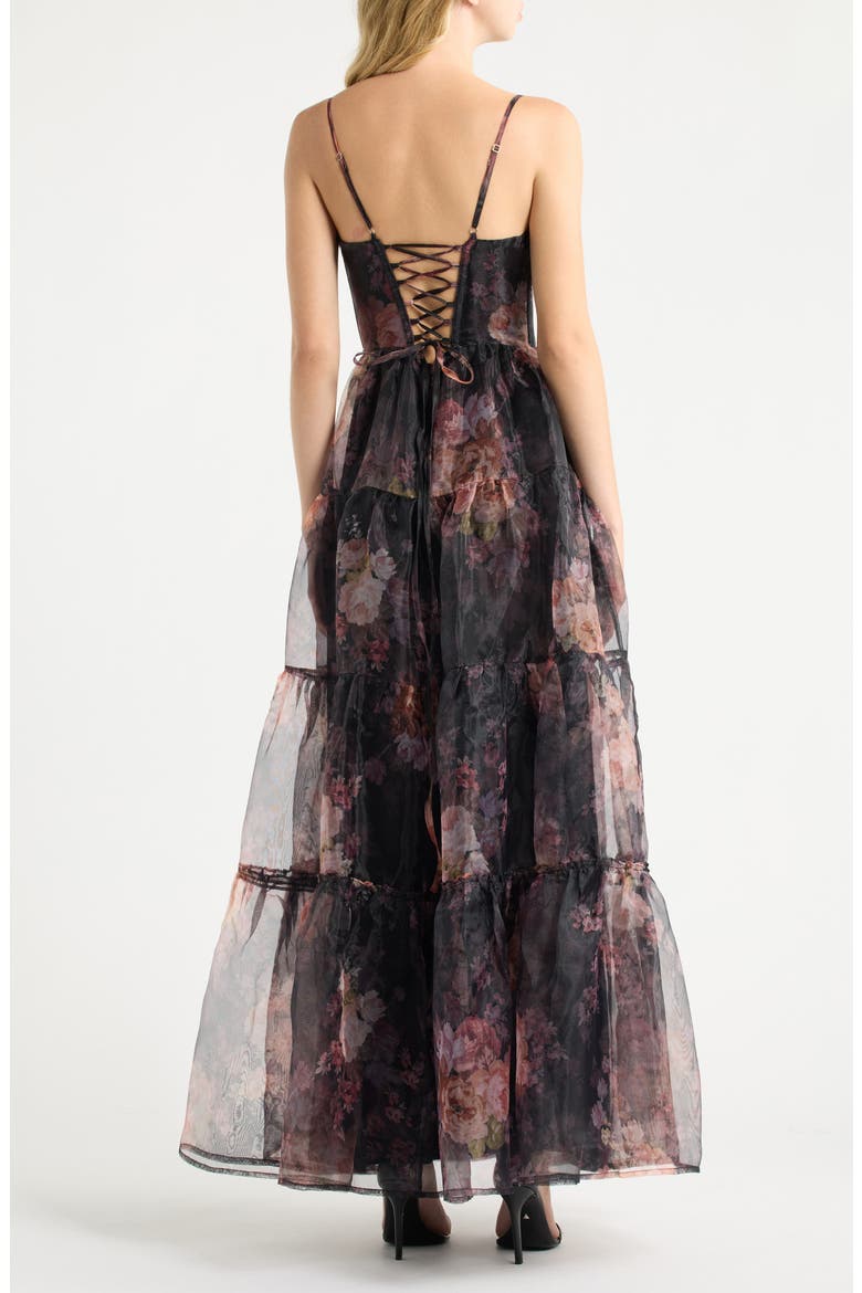 Calissa Tiered Organza Maxi Dress, Alternate, color, BLACK FLORAL