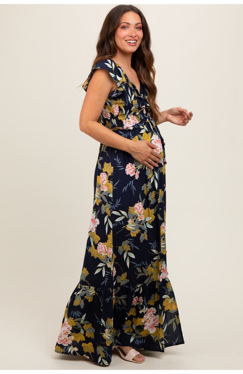 PinkBlush Floral Smocked Cinched Top Maxi Dress, Alternate, color, Navy Blue