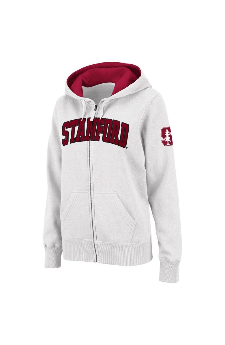 COLOSSEUM Women's Stadium Athletic White Stanford Cardinal Arched Name Full-Zip Hoodie, Main, color, White