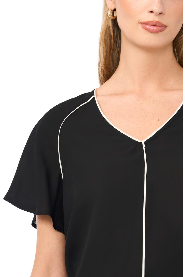 Piped Flutter Sleeve Top, Alternate, color, RICH BLACK