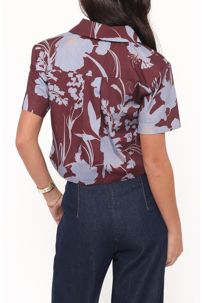 Aine Cropped Short Sleeve Shirt, Alternate, color, BURGUNDY FLORAL