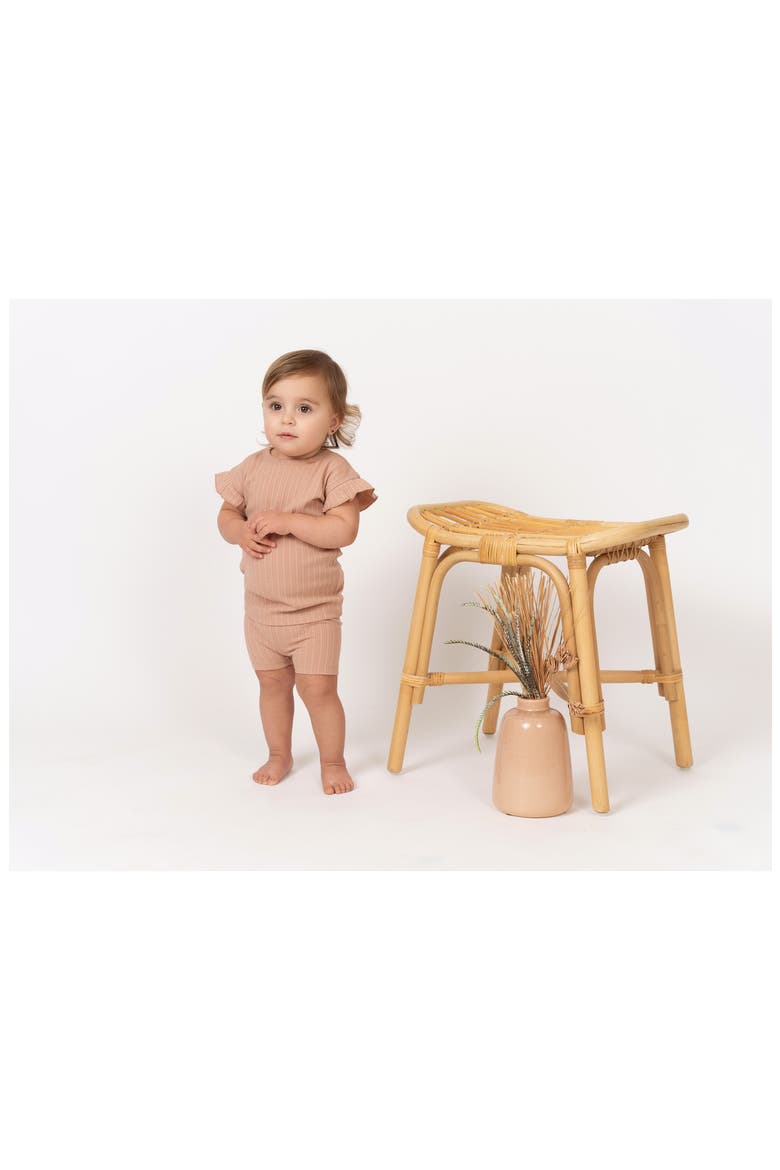 Rib Ruffle Sleeve Cotton Knit T-Shirt & Shorts Set, Alternate, color, MAUVE