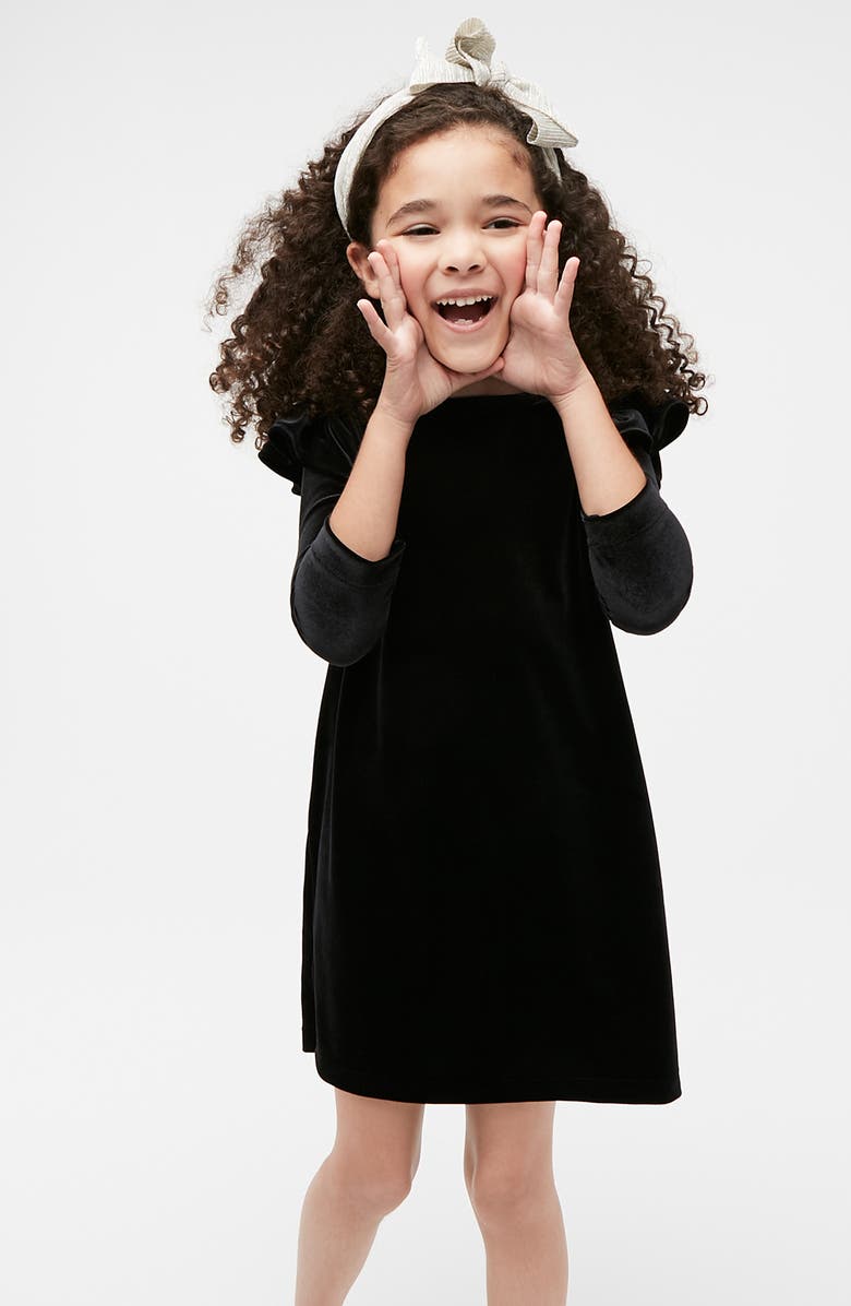 crewcuts by J.Crew Ruffle Trim Stretch Velvet Dress, Alternate, color, 