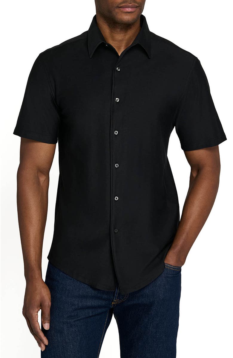 Brooklyn Brigade Solid Mapleton Luxe Cross Dyed Short Sleeve Shirt, Main, color, Black