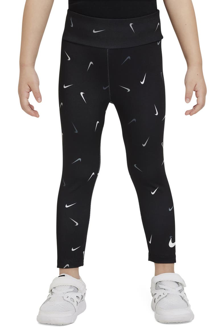 Kids' Swoosh Leggings, Alternate, color, BLACK