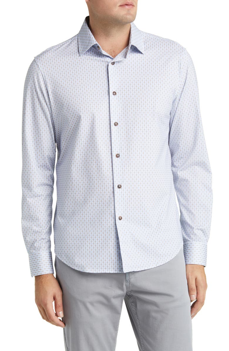 Bugatchi James OoohCotton<sup>®</sup> Basket Weave Print Button-Up Shirt, Main, color, 