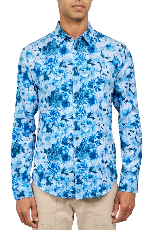 Slim Fit Floral 4-Way Stretch Performance Long Sleeve Shirt