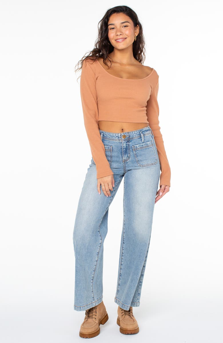 Roxy Good Keepsake Long Sleeve Ribbed Crop Top, Alternate, color, Russet