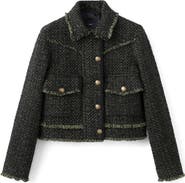 MANGO Zip Front Tweed Jacket