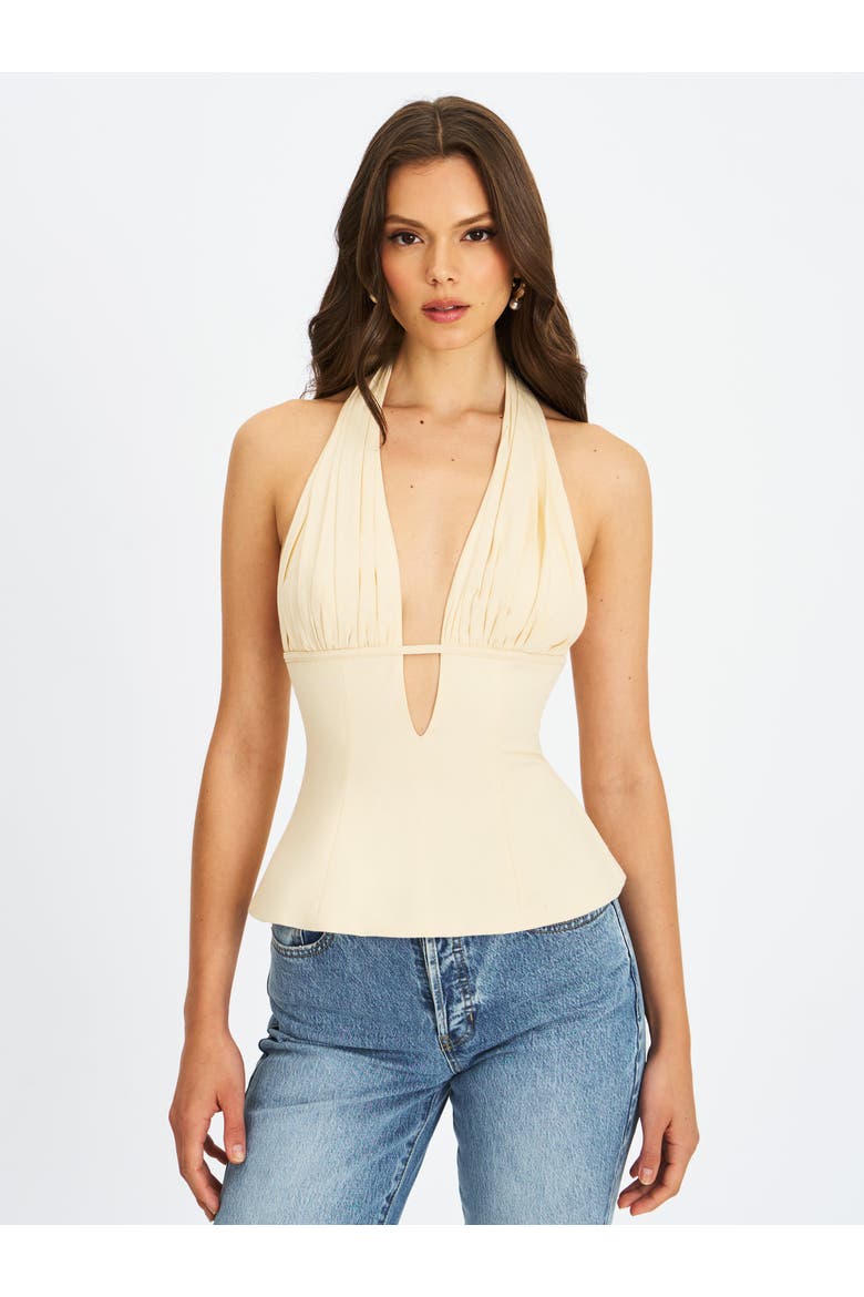 Quinzella Smock Back Halter Neck Linen Top, Alternate, color, off white