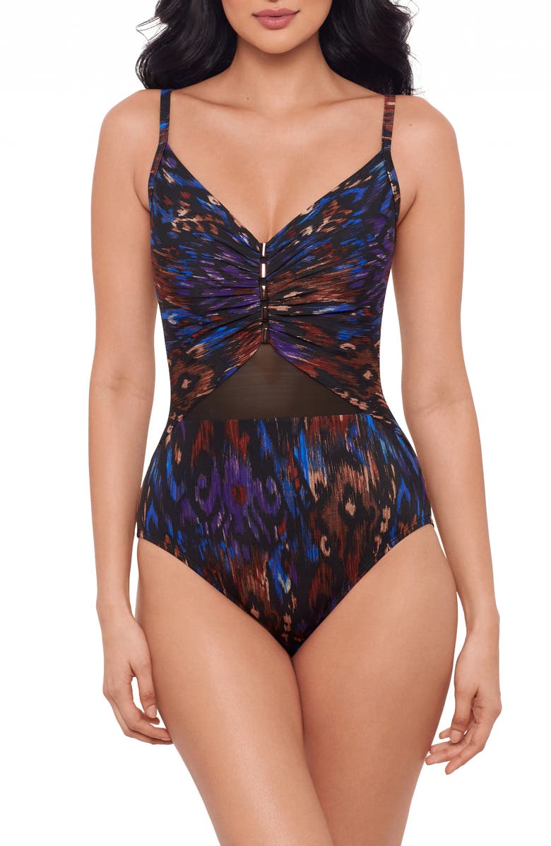 Miraclesuit<sup>®</sup> Tapiz Mariposa One-Piece Swimsuit, Main, color, Black/ Multi