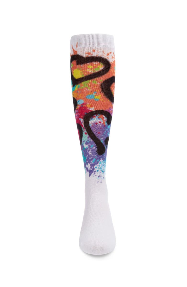 MeMoi Graffiti Star Knee-High Socks, Alternate, color, White