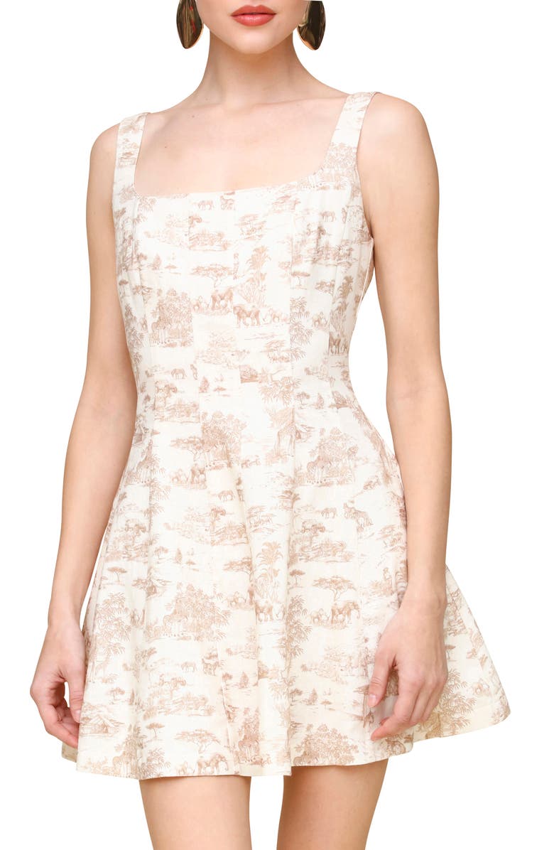 Avec Les Filles Panel Detail Linen Blend Minidress, Alternate, color, Safari Toile Khaki