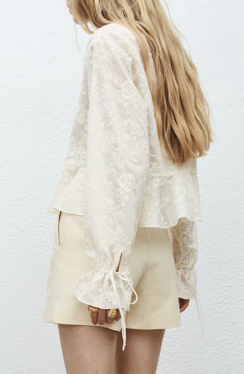 MANGO Embroidered Woven Shirt, Alternate, color, Ecru