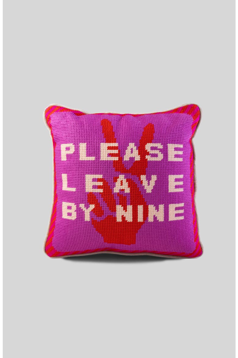 Leave by Nine Needlepoint Pillow, Main, color, Red, Pink, Ivory