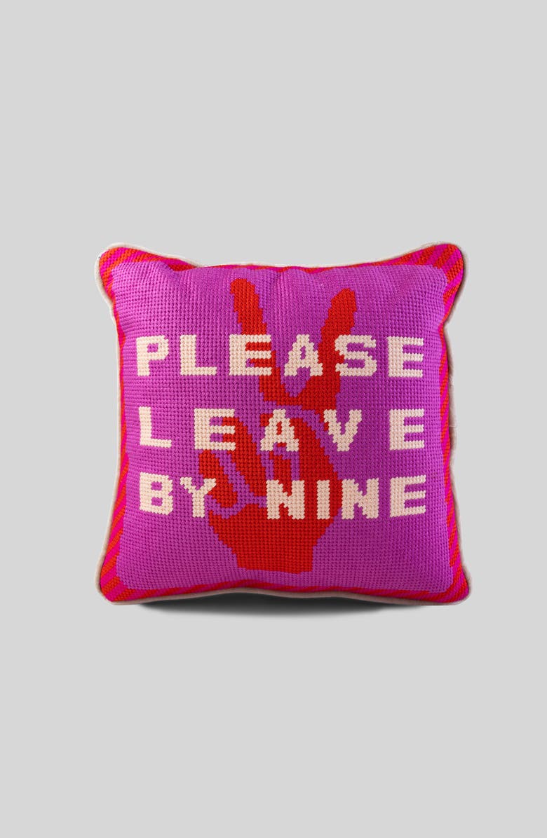 Furbish Leave by Nine Needlepoint Pillow, Main, color, Red, Pink, Ivory