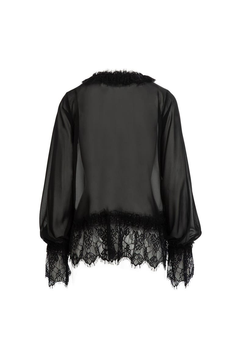 Lace Detail Long Sleeve Chiffon Blouse, Alternate, color, Black