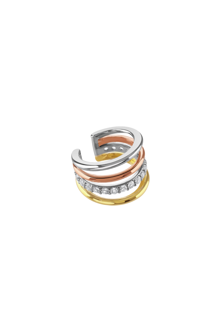 Waterfall Multitone Ear Cuff with White Topaz, Main, color, Sterling Silver