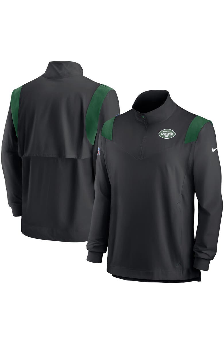 Nike Men's Nike Black New York Jets Sideline Coach Chevron Lockup Quarter-Zip Long Sleeve Top, Main, color, Black