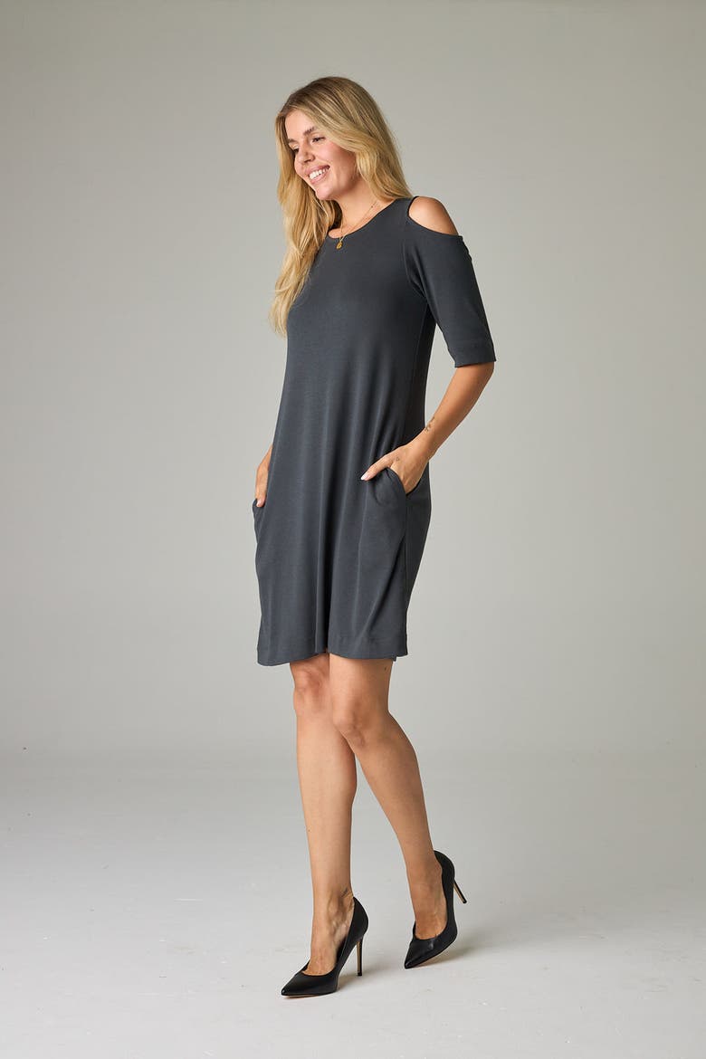 Caspian Eco-Luxe Rib Cold-Shoulder Tunic/Dress - Ultra-Luxe Flow, Alternate, color, Slate