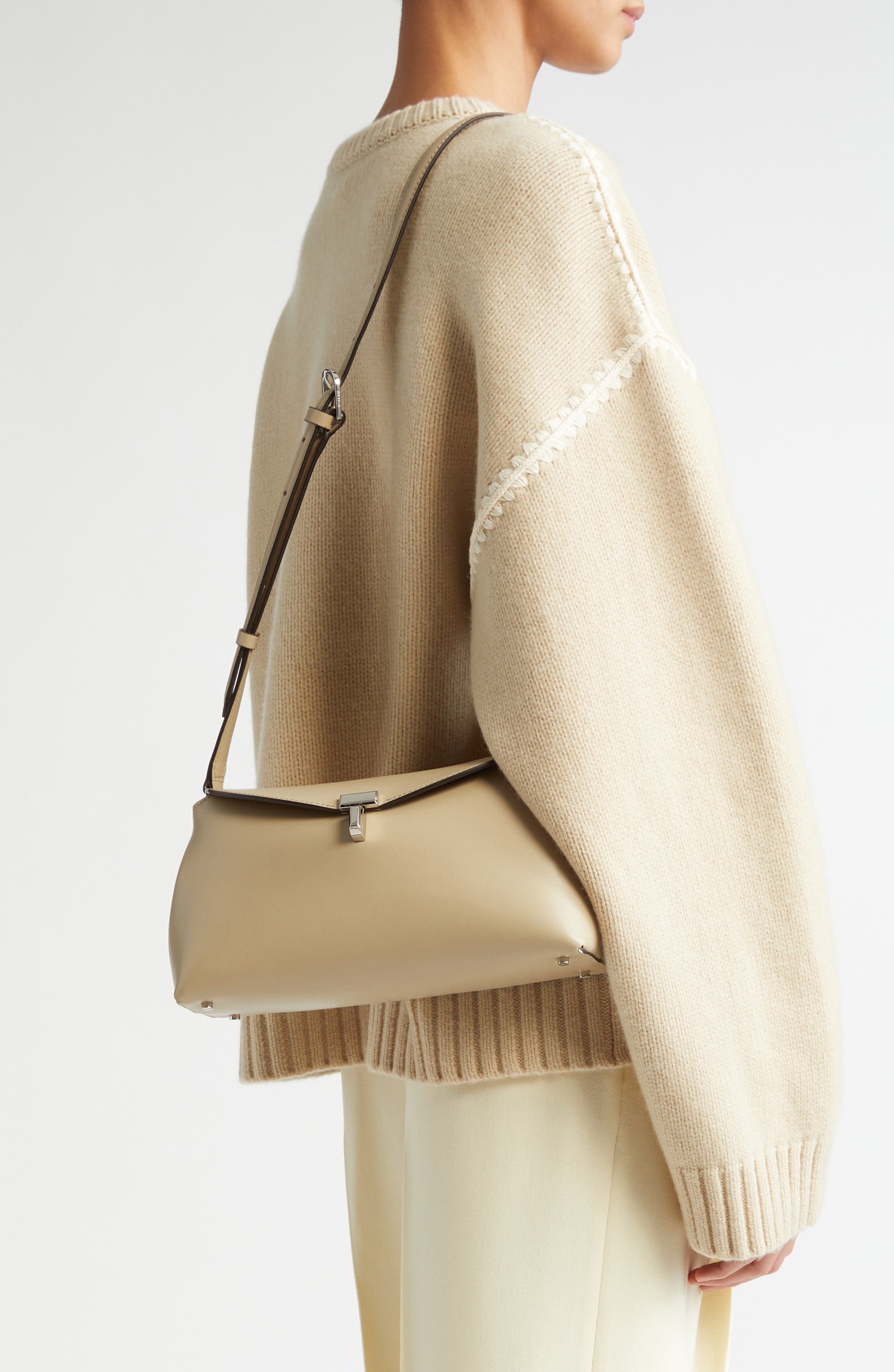 TOTEME Palmellata T-Lock Leather Clutch Crossbody, Alternate, color, Fawn