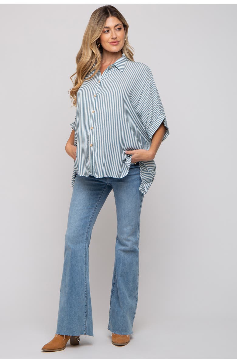 PinkBlush Striped Button Up Dolman Top, Alternate, color, Teal