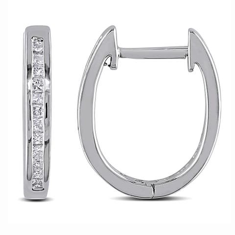 Diamond Channel Set Hoop Earrings Sterling Silver