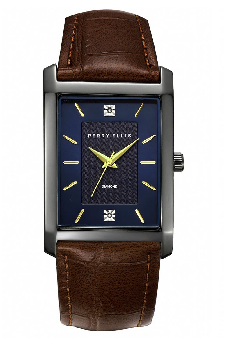 Diamond Ultra Thin Faux Leather Strap Watch, 41mm, Main, color, GUNMETAL