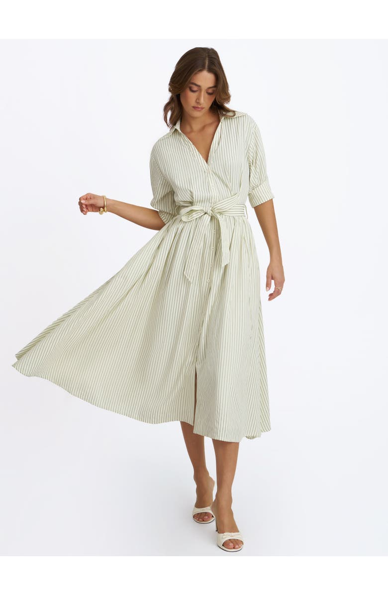 Miss Circle Danica Poplin Striped Shirt Midi Dress, Alternate, color, Green