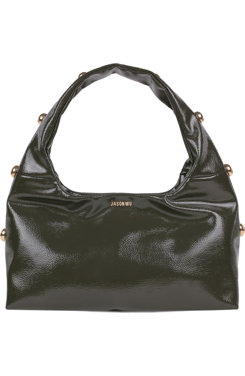 JASON WU Studded Patent Shoulder Bag, Main, color, Olive