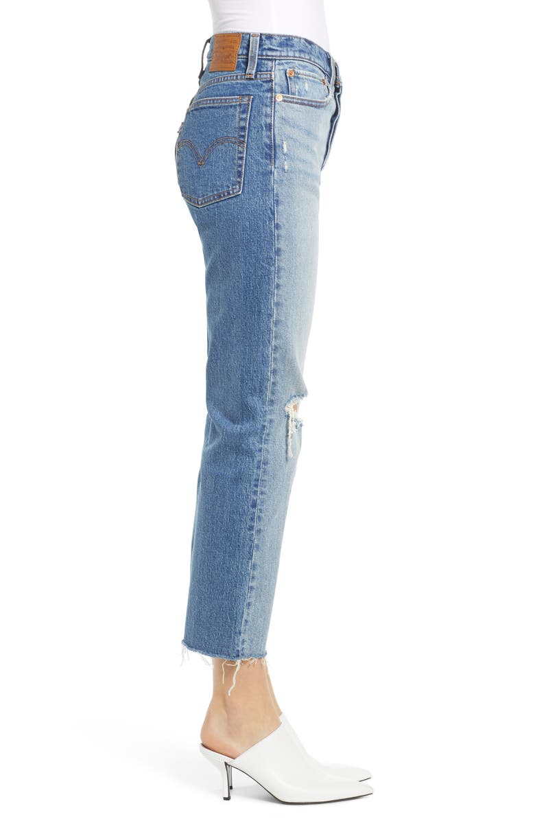 Levi's<sup>®</sup> Wedgie High Waist Ripped Crop Straight Leg Jeans, Alternate, color, 