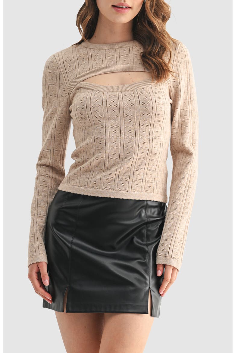Cutout Detail Pointelle Sweater, Main, color, TAUPE